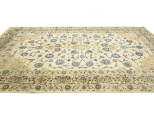 Semi Antique Cream Floral 8X12 Kashan Darbari Persian Rug