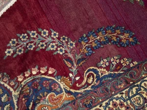 Semi Antique Maroon Red Floral 7X11 Yazd Persian Rug