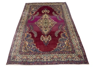 Semi Antique Maroon Red Floral 7X11 Yazd Persian Rug