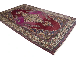 Semi Antique Maroon Red Floral 7X11 Yazd Persian Rug
