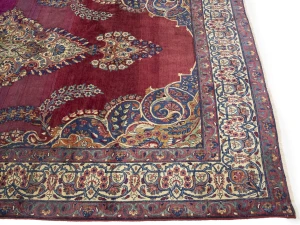 Semi Antique Maroon Red Floral 7X11 Yazd Persian Rug
