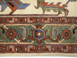 Cream Geometric Floral 7X17 Heriz Persian Rug