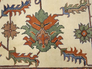 Cream Geometric Floral 7X17 Heriz Persian Rug