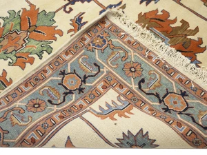 Cream Geometric Floral 7X17 Heriz Persian Rug