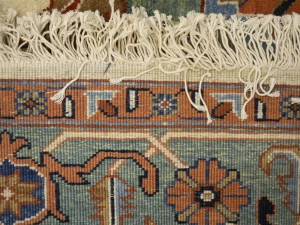 Cream Geometric Floral 7X17 Heriz Persian Rug