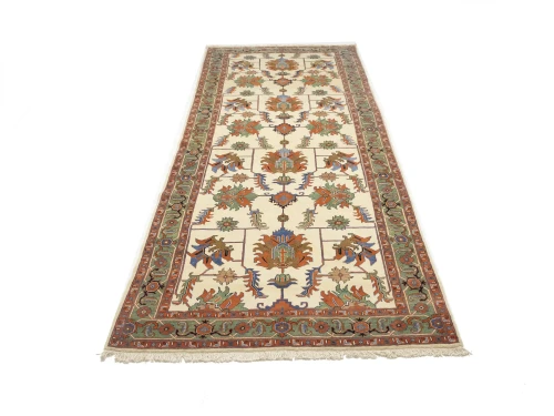 Cream Geometric Floral 7X17 Heriz Persian Rug