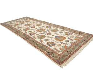 Cream Geometric Floral 7X17 Heriz Persian Rug