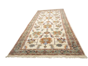 Cream Geometric Floral 7X17 Heriz Persian Rug