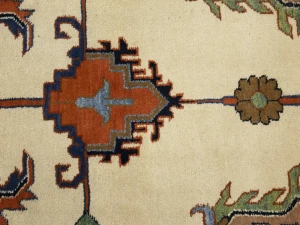 Cream Geometric Floral 7X17 Heriz Persian Rug