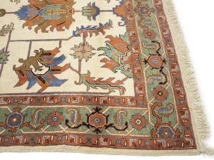 Cream Geometric Floral 7X17 Heriz Persian Rug