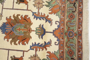 Cream Geometric Floral 7X17 Heriz Persian Rug