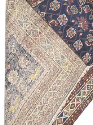 Semi Antique Purple-navy Floral 4X10 Hamedan Persian Runner Rug