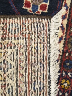 Semi Antique Purple-navy Floral 4X10 Hamedan Persian Runner Rug