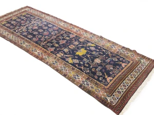 Semi Antique Purple-navy Floral 4X10 Hamedan Persian Runner Rug