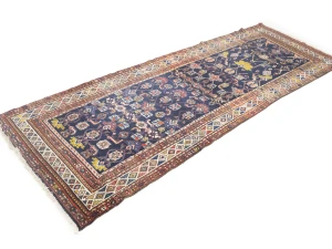 Semi Antique Purple-navy Floral 4X10 Hamedan Persian Runner Rug