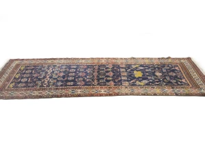 Semi Antique Purple-navy Floral 4X10 Hamedan Persian Runner Rug