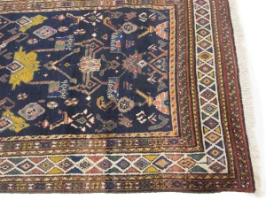 Semi Antique Purple-navy Floral 4X10 Hamedan Persian Runner Rug