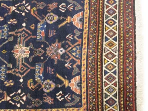 Semi Antique Purple-navy Floral 4X10 Hamedan Persian Runner Rug