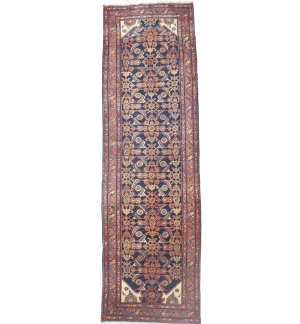 Semi Antique Purple-navy Tribal 3'5X11'5 Malayer Persian Runner Rug