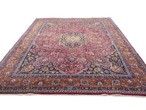 Vintage Maroon Red Floral Traditional 10X13 Mashad Persian Rug