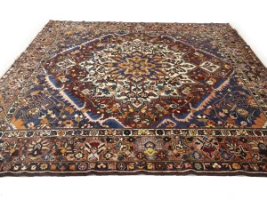 Semi Antique Rusty Brown Floral 10X10 Bakhtiari Persian Square Rug