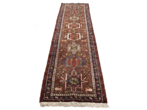 Vintage Red Geometric 2'4X9'5 Karajeh Persian Runner Rug