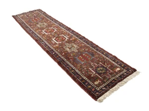 Vintage Red Geometric 2'4X9'5 Karajeh Persian Runner Rug