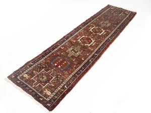 Vintage Red Geometric 2'4X9'5 Karajeh Persian Runner Rug