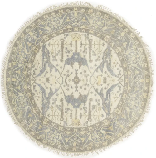 Muted Cream Floral Transitional 8X8 Oushak Oriental Round Rug