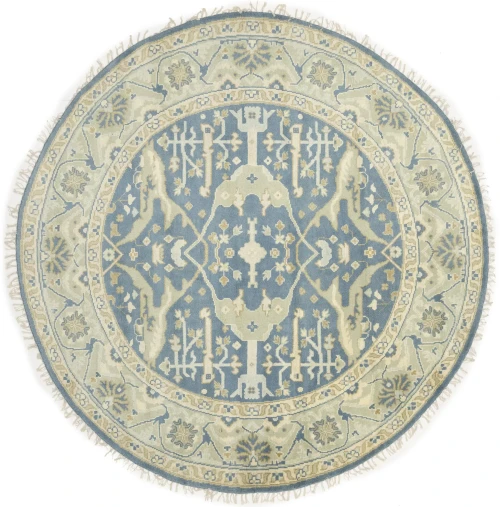Muted Blue-gray Floral Transitional 8X8 Oushak Oriental Round Rug