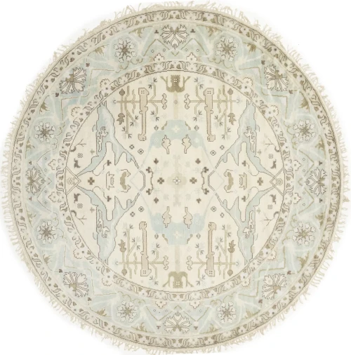 Muted Cream Floral Transitional 9X9 Oushak Oriental Round Rug