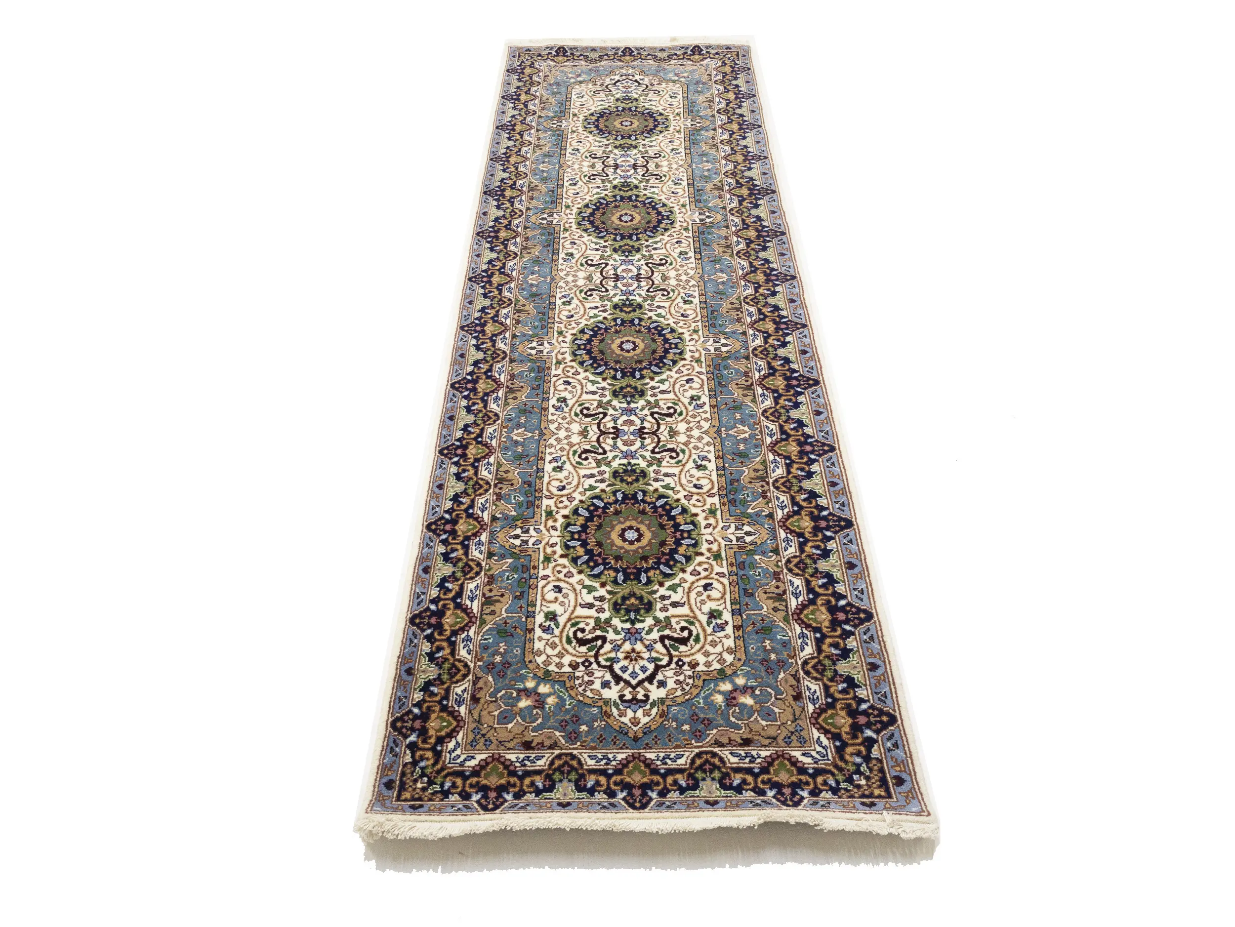 Cream Floral Kirman 3X10 Oriental Runner Rug