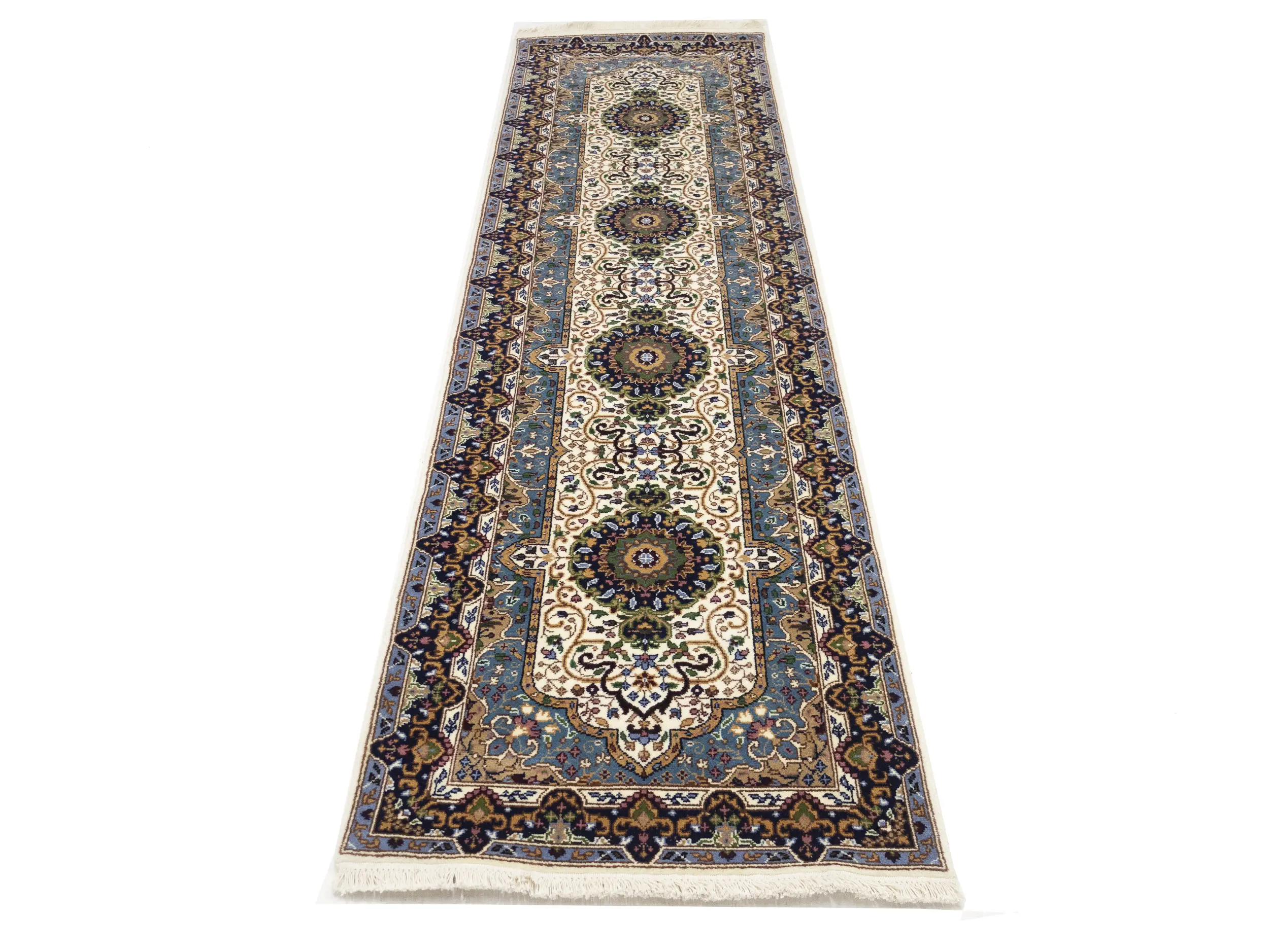 Cream Floral Kirman 3X10 Oriental Runner Rug