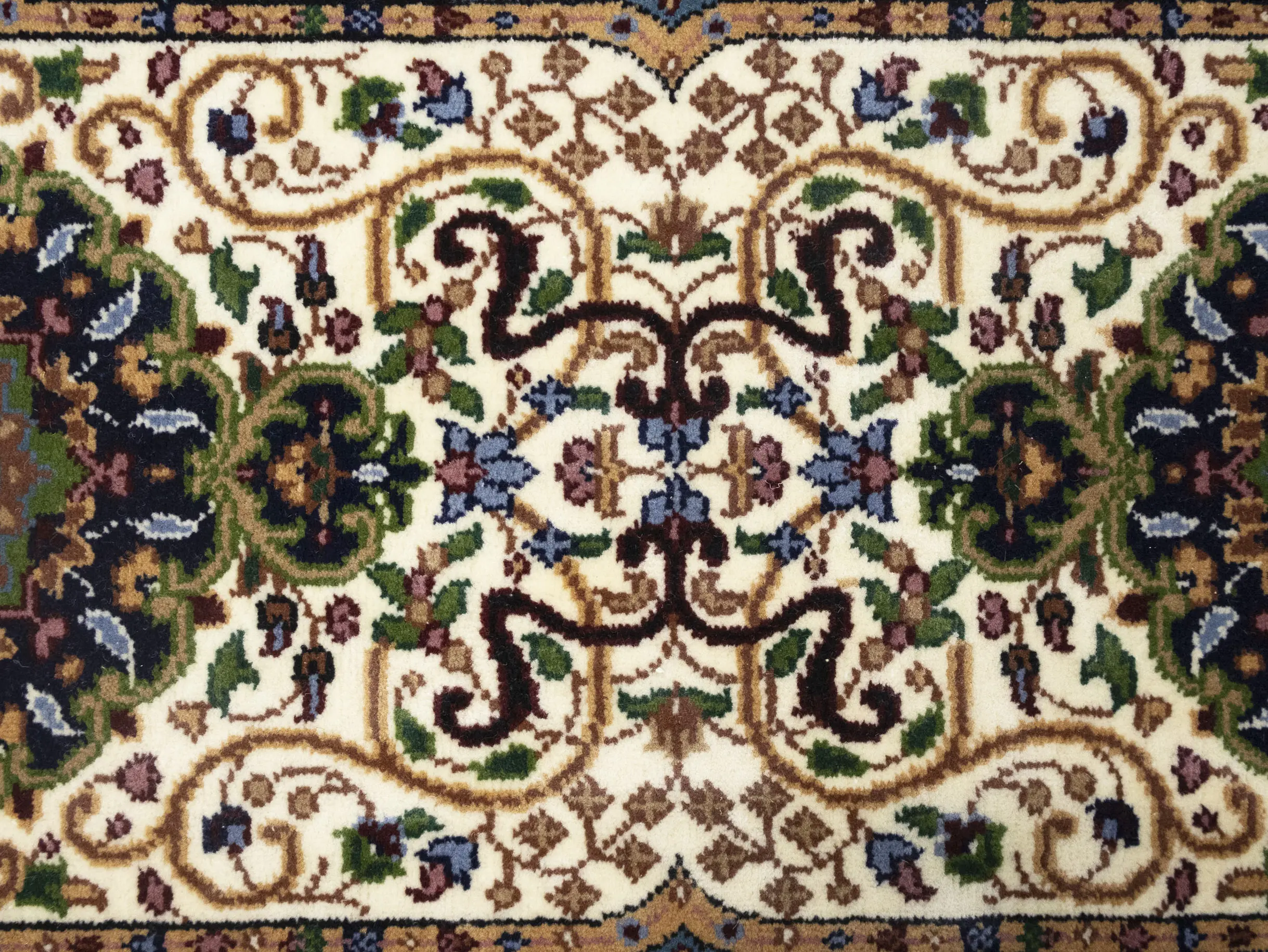 Cream Floral Kirman 3X10 Oriental Runner Rug