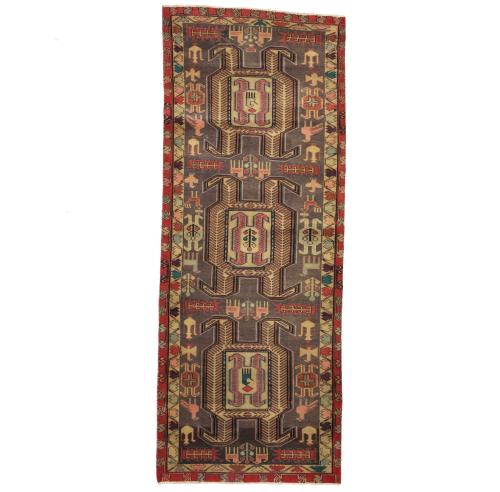 Semi Antique Muted Colors Tribal 4X10 Meshkin Persian Runner Rug