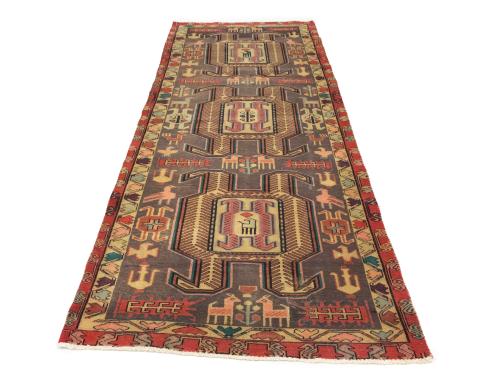 Semi Antique Muted Colors Tribal 4X10 Meshkin Persian Runner Rug