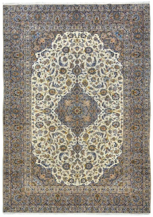 Vintage Cream Floral Traditional 9'6X13'2 Kashan Persian Oriental Rug